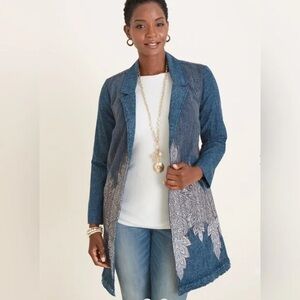 Chico's Teal and White Patterned Blazer